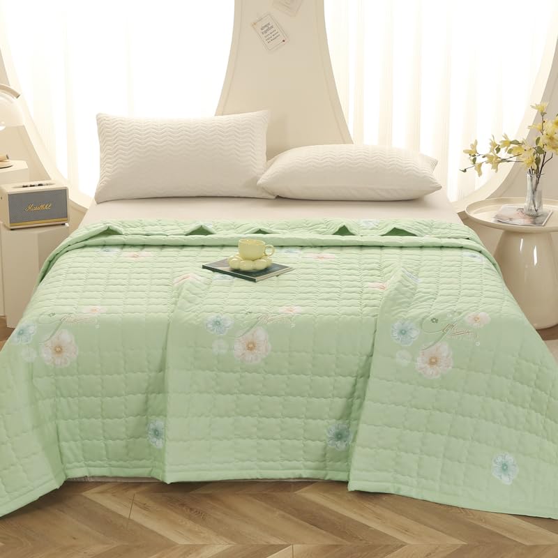 Highdi Bedding Edredón Acolchado, 2.5 TOG Microfibra Bedding Ligero Edredón Color Liso Edredon Cama, Manta de Cama para Sala de Estar, Dormitorio, Estudio (Flor Verde,200x230cm)