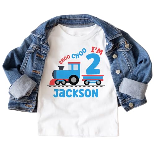 Personalized Name 2nd Birthday Boys Toddler Shirt - Custom Kids Name Choo Choo I'm Two Train - Turning Two 2 Years Old - Natural Toddler Youth Graphic Tee2