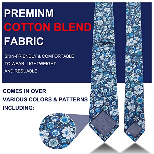 Image of Mantieqingway Men's Skinny Tie, Cotton Floral Ties for Men Wedding Necktie for Groom, Groomsmen, Missions, Dances