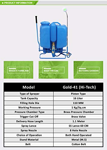 Image of NEPTUNE SIMPLIFY FARMING Knapsack Hand Operated Garden Hitech Sprayer Gold-41 (Blue, 16 Liter)