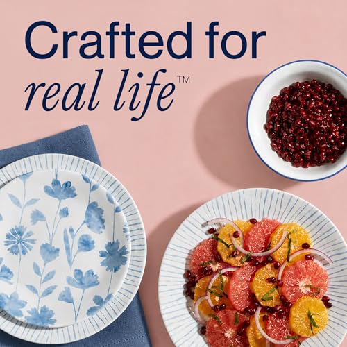 Image of Corelle 18-Piece Dinnerware Set Service for 6, Lightweight Round Plates and Bowls Set, Vitrelle Triple Layer Glass, Chip Resistant, Microwave and Dishwasher Safe, Nautical Stripes