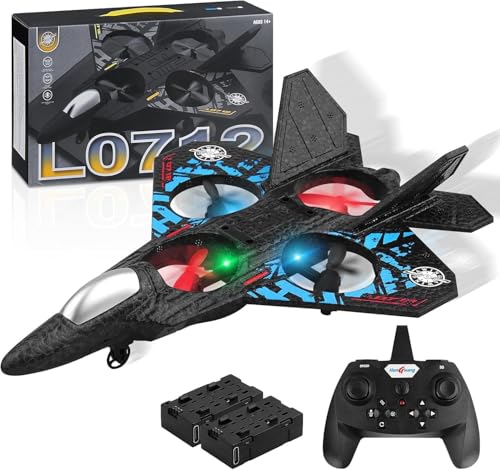 AASHZ RC Plane L0712 2.4GHz Remote Control Aircraft with LED Lights Easy to Fly Toy Jet for Kids & Adults Durable Foam Fighter Airplane USB Rechargeable Gift for Boys