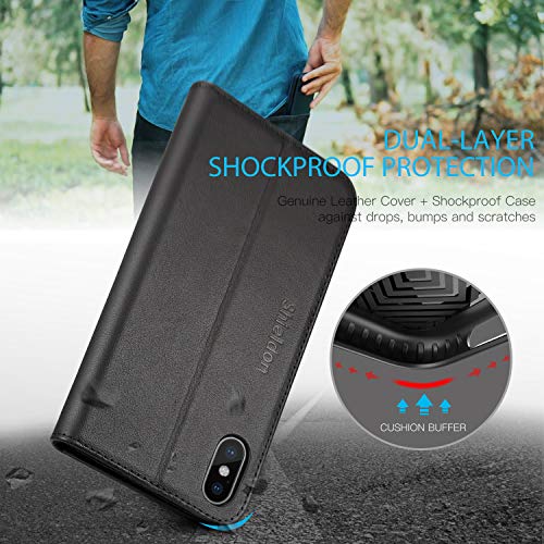 Shieldon Iphone Xs Max Case, Genuine Leather Iphone Xs Max Wallet Case Auto Wake Sleep Rfid Blocking Credit Card Slot Flip Magnetic Stand Case Compatible With Iphone Xs Max (6.5-Inch 2018) - Black #TOP5