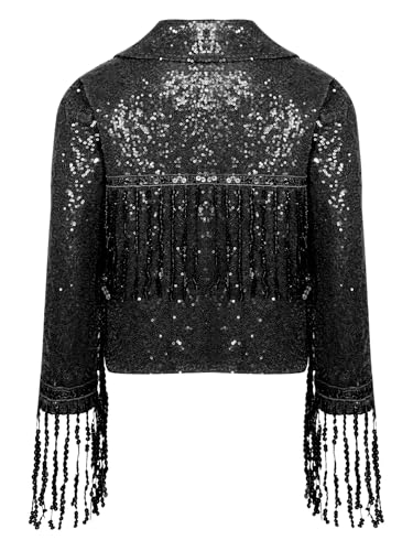 Linjinx Kids Girls Sparkly Sequins Tassel Jacket Long Sleeve Open Front Dance Coat Birthday Party Performance Outwear4