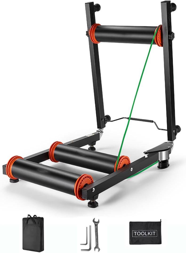 Bike Roller Trainers, Bicycle Folding Trainer for Indoor Exercise, Bike Riding Platform, Aviation Grade Aluminum Alloy Mountain Bike Rollers, Level 14 Hardness, Portable Bike Trainer