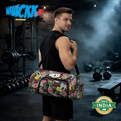 Image of Whackk Track Printed Rugby Gym Bag|Fitness Bag|Sports Duffle|Multipurpose Carry Bag |Travel Duffel Bag|Adjustable Strap|Unisex|Sports Kit Bag