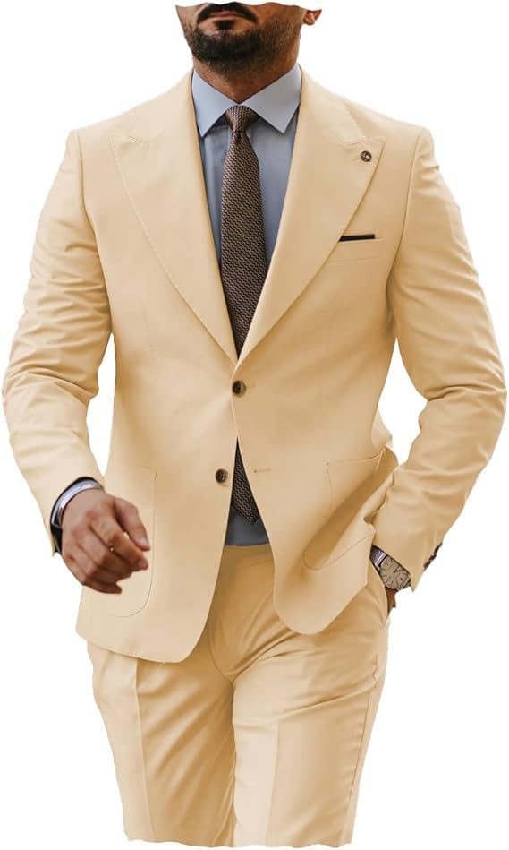 MoranX Formal Men's Suits Slim Fit 2 Piece Tuxedos Peak Lapel Blazer Pants for Evening Party