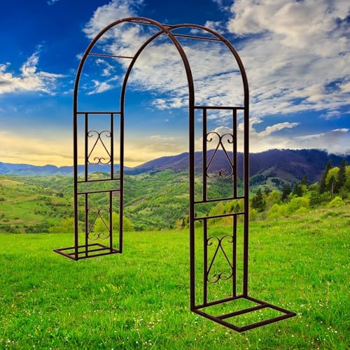 大型 ガーデンアーチ 金属製 安定 フラワーアーチ おしゃれ 丈夫 ローズアーチ 1.40m-3.40m 耐候性 組み立て 簡単 薔薇アーチ 玄関 ゲート薔薇 アーチ つるバラなどの植物に ガーデニング 園芸用品(茶色,L2.20xW0.40xH2.30m