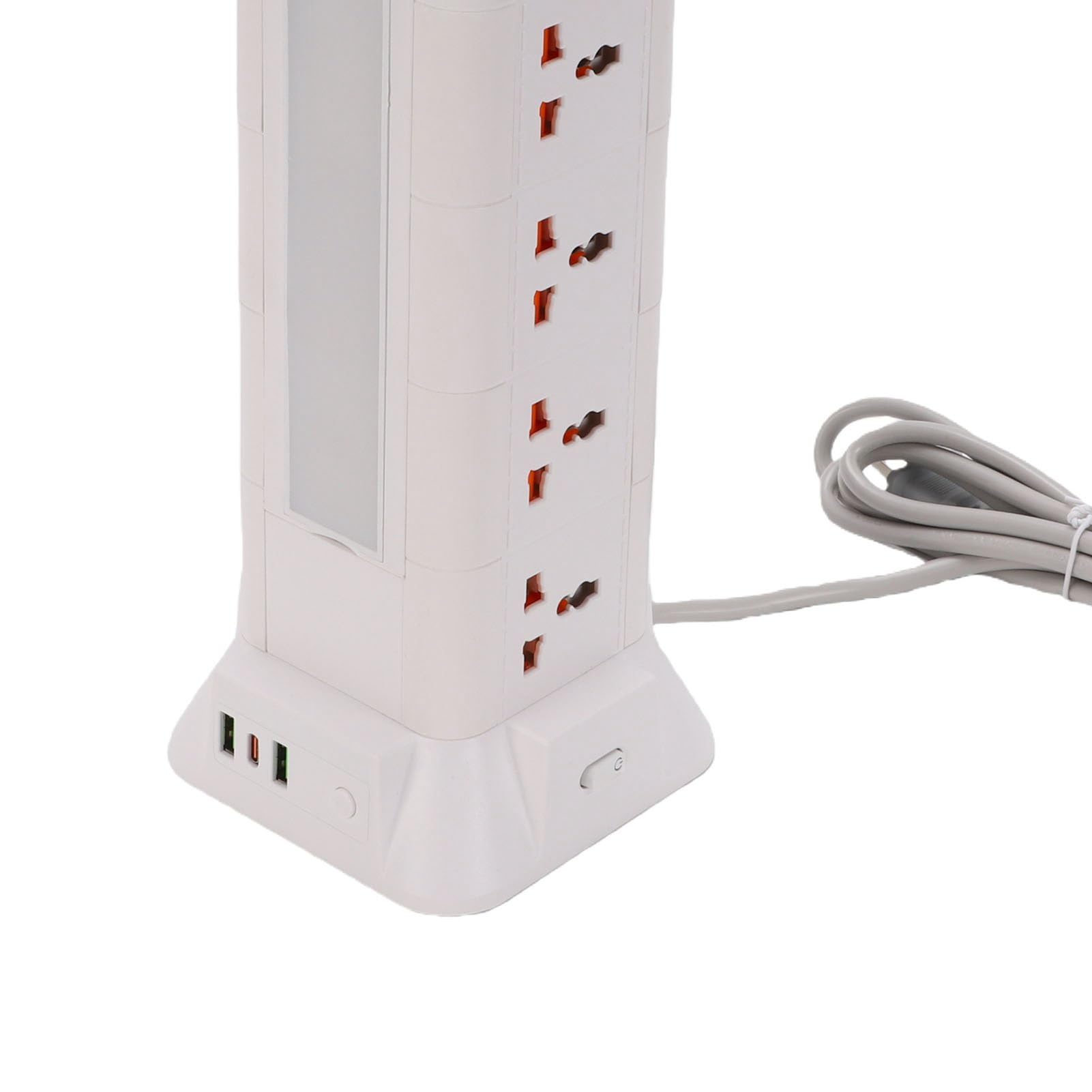 Ciabatta a Torre con Luce, 15 Prese e 3 Porte USB (Spina europea | Presa a Torre Multipresa, 15 CA 3 USB, Luce di Protezione da Sovraccarico, ABS Ignifugo, Dormitorio per Scrivania da Ufficio