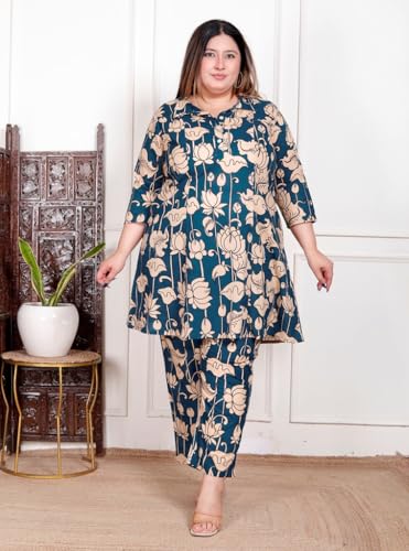 Image of NISHIRE Women's Cotton Floral Co-ord Kurta Set, Plus Size Stylish Ethnic Wear Set