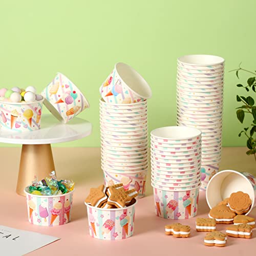 Meanplan 100 Pcs Ice Cream Cups Disposable 7 Oz Paper Ice Cream Bowls Treat Disposable Dessert Soup Cups For Hot Or Cold Food Sundae Yogurt Snack Party Supplies #TOP5