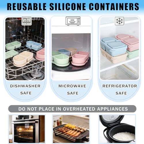 Lrdblswk 4 Pack Snack Containers with Lids, Silicone Reusable Snack Containers, Lunch Box Double Compartment, Portable Silicone Food Storage Box for School, Office, Travel — view 3