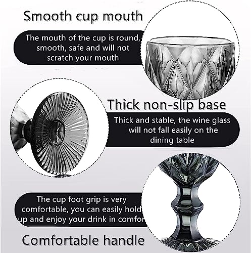 6 Pieces Vintage Gray Wine Glasses Set, 10 Ounce Colored Glass Water Goblets, Stemmed Retro Style Drinking Glasses, Crystal Glass Cups, Dishwasher Safe, For Wedding Party Red Wine Glass With Gift Box #TOP2