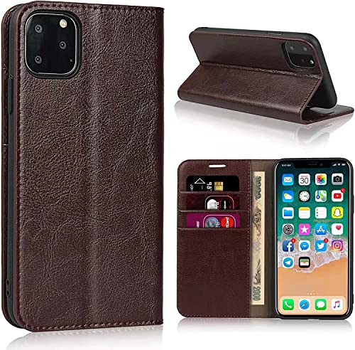 Funda de cuero iPhone 14 Pro marrón con tapa CEKGDB y estructura interna de TPU 3