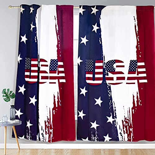 Outdoor Curtains Blackout Thermal American Flag Decor Panels Usa Us Patriotic Window Draperies For Living Room Divider 52X84 Inch 1 Panel #TOP2