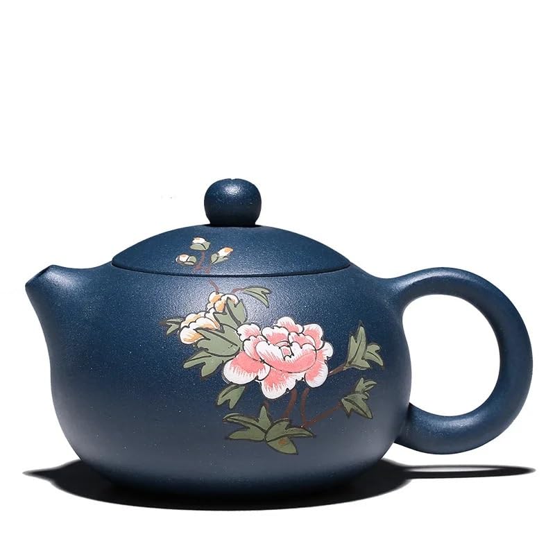 Teekanne, chinesische handbemalte Pfingstrose, violetter Sand-Teekanne, handgefertigte Kaffeekanne, Reise-Teekanne, Heim-Teezeremonie, Zubehör, 220 ml Teekanne für Herd