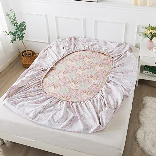 Image of FADFAY Egyptian Cotton Sheets Twin Pink Paisley Bedding Sets Deep Pocket Fitted Sheet Set 800TC Soft Skin-Friendly Natural Bed Sheets (4Pcs, Twin Size)