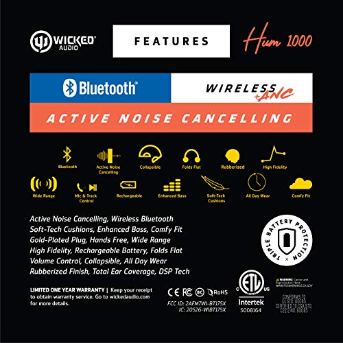 Wicked Audio Hum 1000 Wireless Bluetooth Headphones With Active Noise Cancelling #TOP1