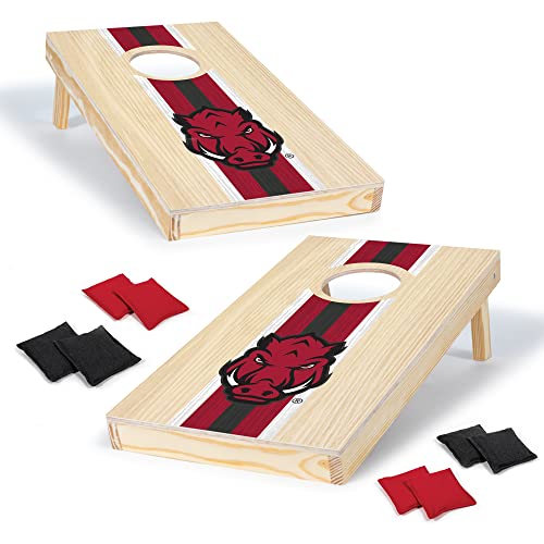 Wild Sports Arkansas Razorbacks 1' x 2' Travel Size Solid Wood Cornhole Set with Direct Print HD Team Graphics – Great Gift for Any Sports Fan! Bean Bag Toss Family Games for Outdoor Play