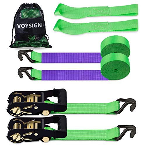 Voysign Heavy Duty Ratchet Straps - 6600Lb Break Strength, Includes 1.5In X 15Ft Rachet Tie Downs With Padded Handles & Metal Hooks, Soft Loops, Great For Moving, Cargo (Green) (2) #TOP23