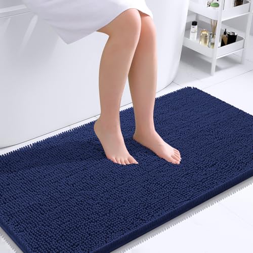 OLANLY Bathroom Runner Rugs 44x24, Soft Absorbent Chenille Bath Rugs, Rubber Backing Quick Dry, Machine Washable Long Bath Mats for Bathroom, Tub and Shower, Home Decor Accessories, Twilight Sapphire