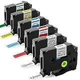 Unistar 6 Pack Standard Laminated Label Tape Compatible for Brother P touch TZe TZ TZe-131 TZe-231 TZe-431 TZe-531 TZe-631 TZe-731, 0.47 Inch (12mm) x 8m (26.2ft)