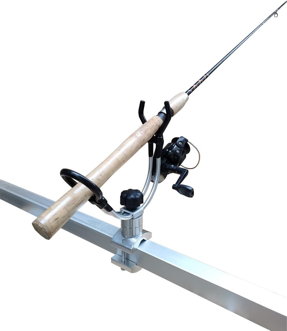 BroCraft Aluminum Rail Mount Clamp on Rod Holder / Pontoon Boat Square Mount Rod Holder