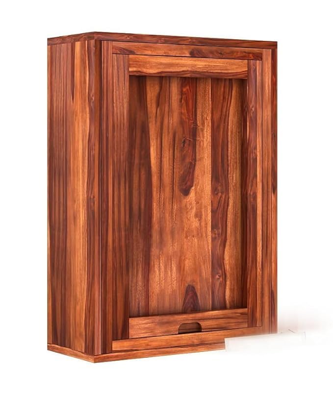 Image of WELL KNOWN Furniture Solid Wood Bar Cabinet for Home | Wall Hanging Design Mini Bar & for Living Room (Natural) (Nature) bar Cabinet for Home