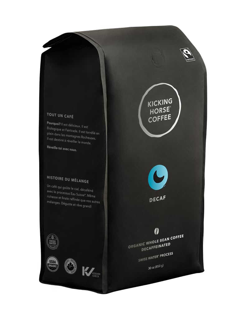 Kicking Horse Coffee - Decaf, Swiss Water Process, Whole Bean 100% Arabica Coffee | Dark Roast | All Organic & Fairtrade | 850 g