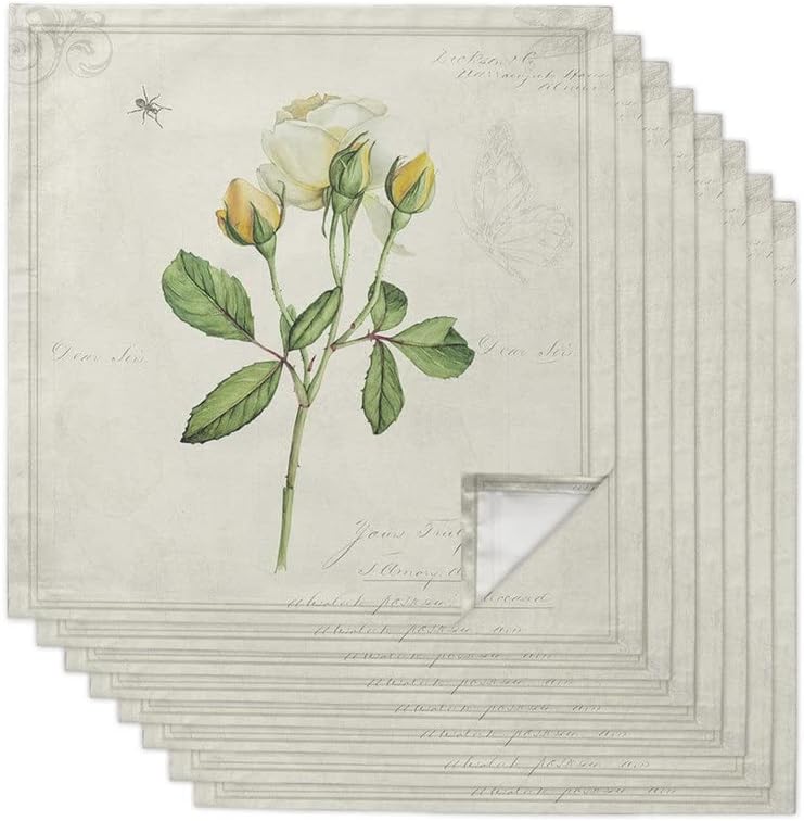 Vintage Country White Rose Napkins Cloth Set Wedding Party Table Soft Kitchen Dinner Christmas(6pcs)