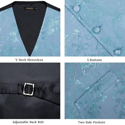 DiBanGu Mens Suit Vest Velvet Hot-Stamped Waistcoat with Bow Tie Set Formal Paisley Floral Dress Vest for Prom Party4