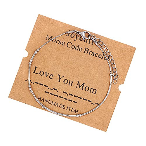 Image of JoycuFF Inspirational Morse Code Bracelets for Women Silver Beads Jewelry Encouragement Mantra Gifts for Her