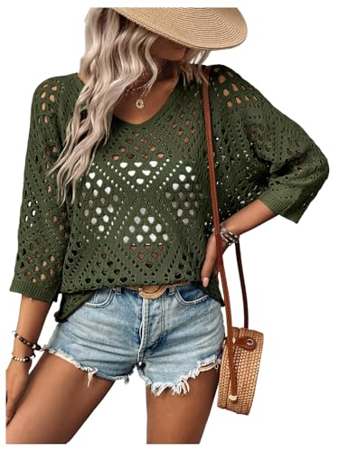 BEAUDRM Women's Hollow Out Crochet Knit Tops Y2k...