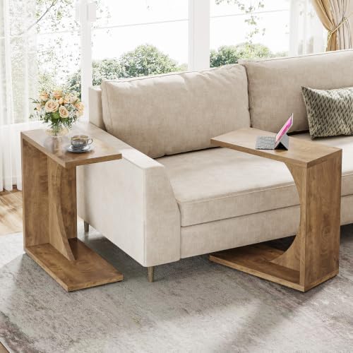 Tribesigns C-Shaped End Table for Couch, Sofa Side Table, C Table for Small Space, Living Room, Bedroom (2, Light Brown)