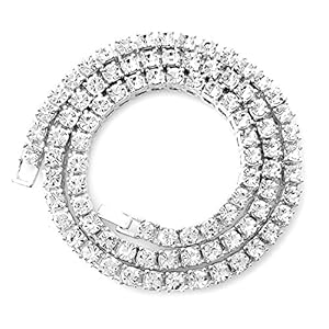 HH BLING EMPIRE Gold Silver Iced Out Diamond Tennis Chain Necklace for Men Women, Rhinestone Tennis Necklaces for Women and Teens, Tennis and Cuban Link Chains 18-30 Inches