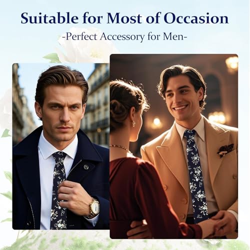 Image of Floral Ties Skinny Tie for Men, Cotton Mens Neckties for Weddings | 2.56'', floral, slim, soft and comfortable, men's neckties for casual, business, party, daily, dating