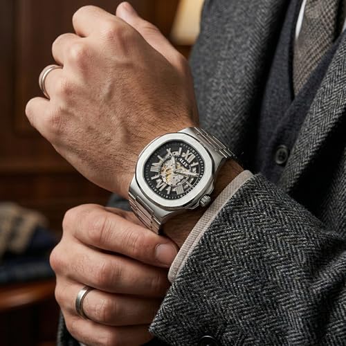 Image of ALIX AL2904 Automatic Mechanical Self-Winding Skeleton Dial 30 ATM Waterproof with Stainless Steel Band Wrist Watch