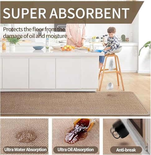 Kitchen Rugs and Mats Non Slip Washable, Absorbent Runner Rugs for Kitchen, Front of Sink, Kitchen Mats for Floor, Easy to Clean and Maintain Kitchen Floor mat (Brown, 43x75CM) - Image 5