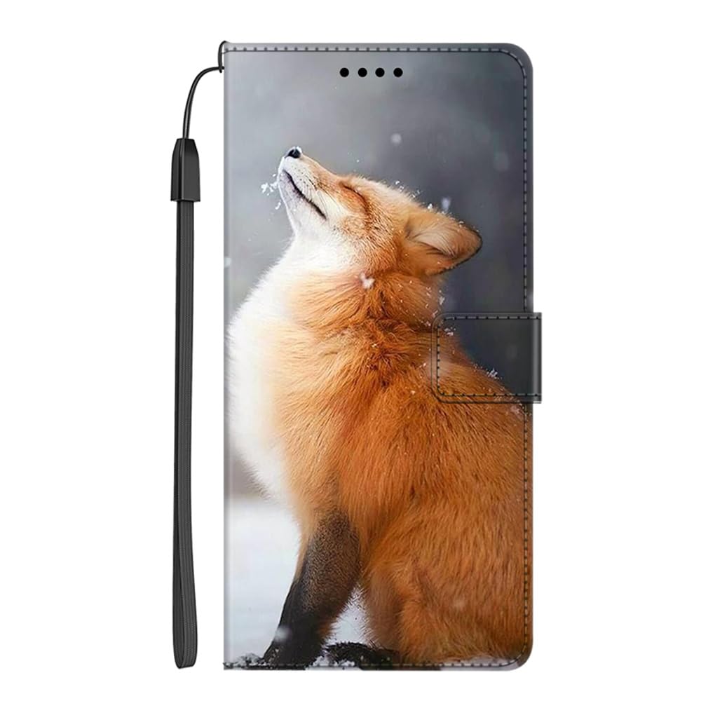 Compatible with Realme 12 Pro 5G / Realme 12 Pro+ 5G Wallet Case Phone Holster Premium PU Leather Flip Magnetic Book Protective Cover with ID Credit Card Holder - Snow Brown Fox