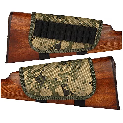 Bronzedog Buttstock Ammo Holder 12 Ga 7.62 Caliber Nylon Shell Pouch Rifle Cheek Pad Right Handed Hunting Accessories (12 Gauge, Pixel Camo) #TOP21