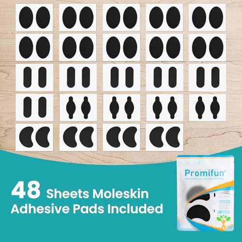 Image of Promifun Moleskin Strips with Adhesive Blister Prevention Pads 48Pcs,Black