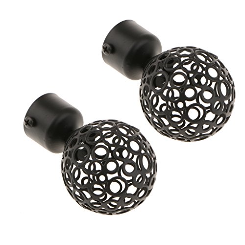 perfk - 2 Pièces Tringle à Rideau de Fenêtre Pôle de Draperie Têtes Décoratives Capuchon 28mm Diamètre Intérieur, Noir, Boule creuse