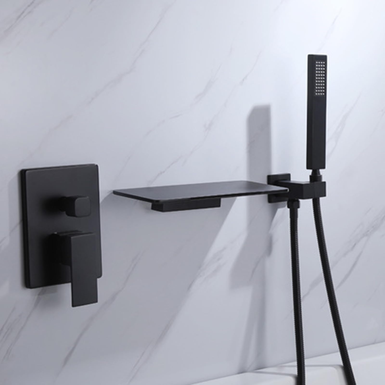 JYBNBBE Wall Mounted Concealed Bath Mixer Tap with Shower Hot and Cold Brass Bath Mixer Taps with Shower Waterfall Black