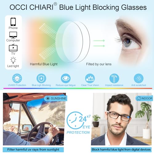 Image of OCCI CHIARI Blue Light Reading Glasses Men Anti Glare Computer Readers for Big Head