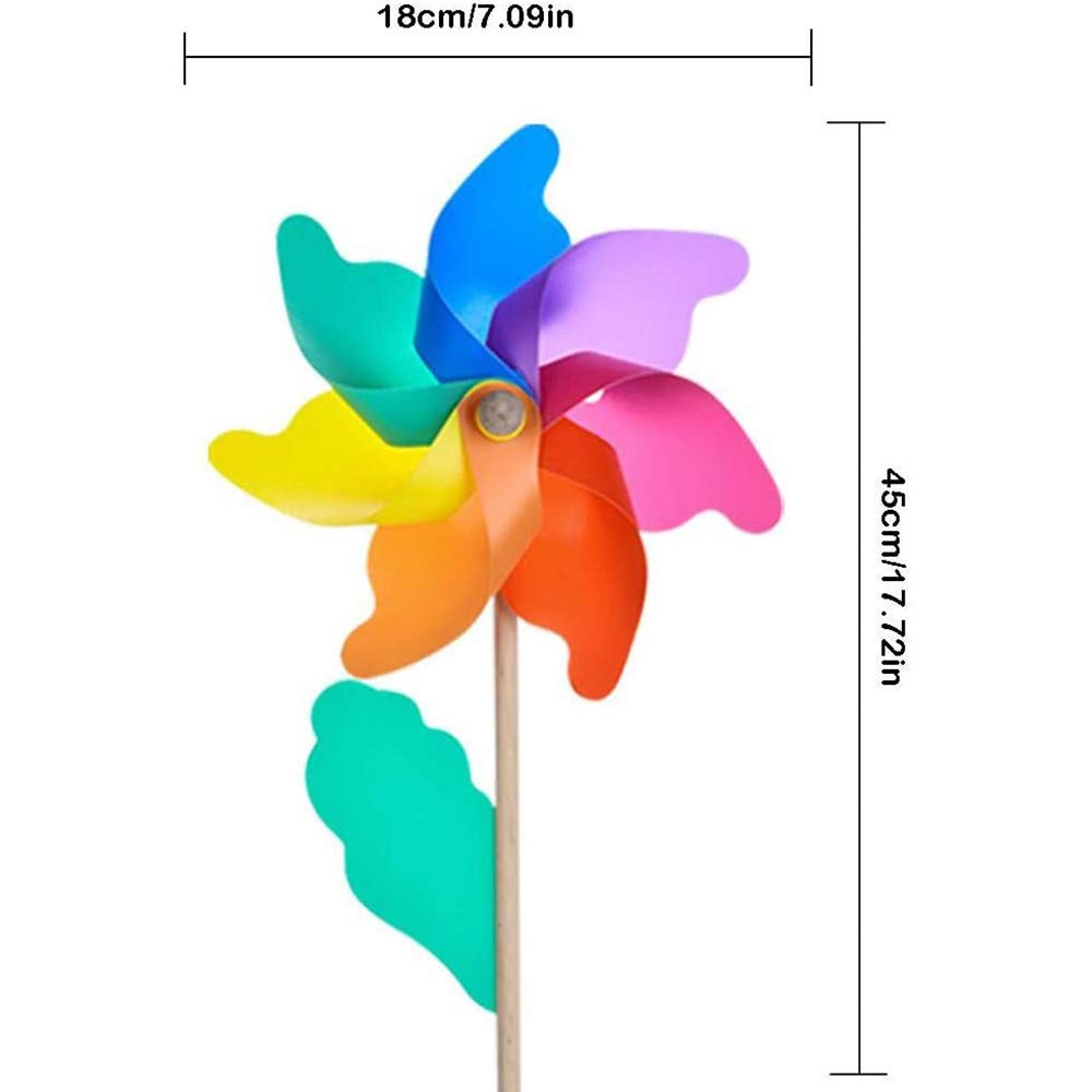 POFET Girandola dell'arcobaleno, giocattoli del bambino del mulino a vento ornamenti del giardino dell'iarda del prato inglese Spinner variopinto del vento del bastone di legno all'aperto