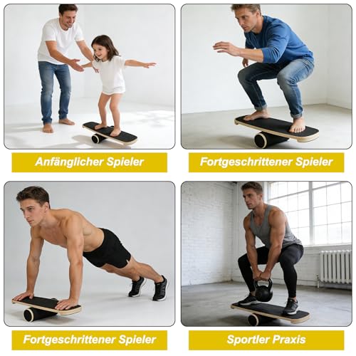 Balance Board Roller Houten trainer, houten balansbord met verstelbare stoppers en kurkrol, board voor evenwichtstraining, coördinatie, thuisfitness - Afbeelding 6