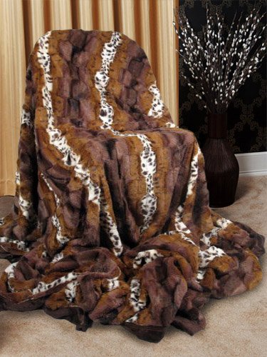 Safari Faux Fur Throw Blanket White Fox/Black/Dark Brown/Leopard Stripe/Safari Brown (Safari Brown -700)