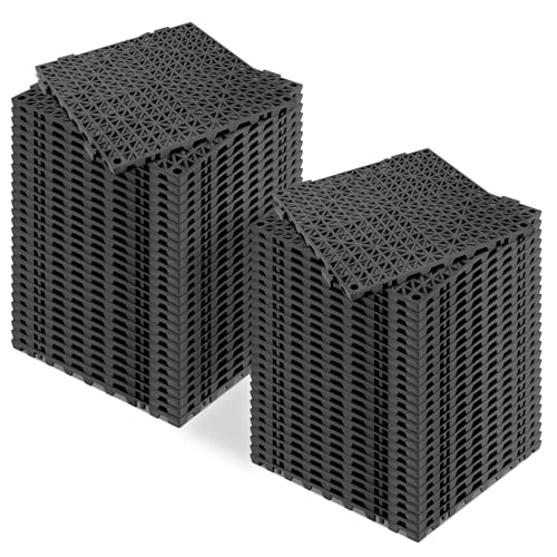 Image of ToLanbbt Modular Interlocking Cushion 55P 11.8 inch x 11.8 inch Interlocking Rubber Floor Drain Holes Non-Slip Splicing Drainage Mats for Deck, Shower, Kitchen, Drain Pool, Sauna Bath, Indoor Outdoor (Black)