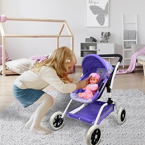ANIVIA Puppenwagen, Puppenwagen, 8 in 1 Kinderwagen, Puppenwagen & Kinderwagen, Spielzeug, Geschenk für Kinder, geeignete Puppen bis 14 Zoll – Lila – Bild 8