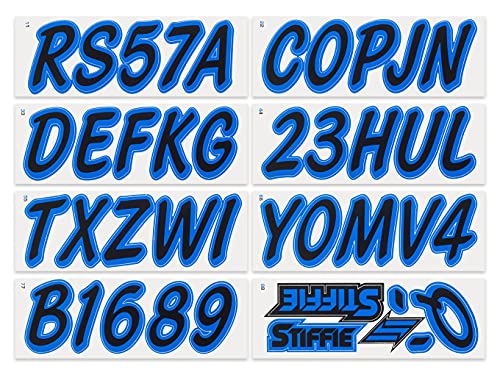 Image of Whipline Solid Black /Blue 3 inch Alpha-Numeric Registration Identification Numbers Stickers Decals for Boats & Personal Watercraft